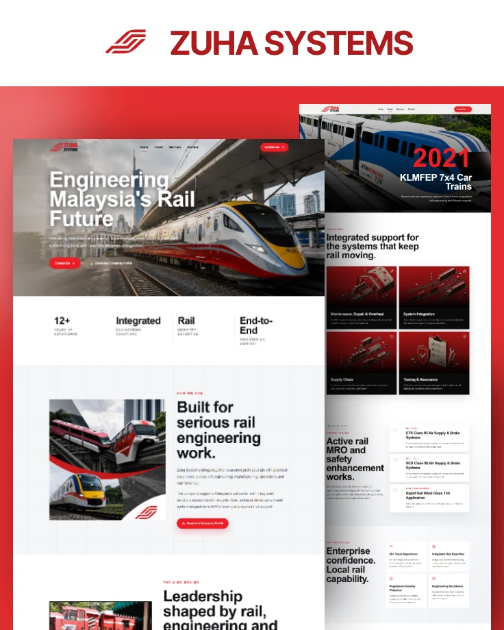 Zuha Systems published rail engineering website portfolio presentation